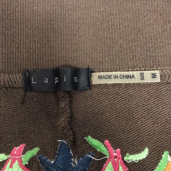 Lapis Pants Womens Medium Sweat Brown Embroidered Drawstring - Picture 8 of 9